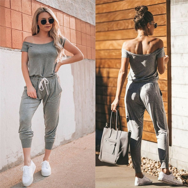 High Waist Off Shoulder Short Sleeve Women Clubwear Jumpsuit