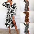 Leopard Loose Long Sleeve Women Chiffon Dress