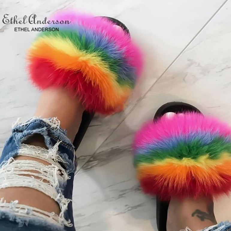 Casual Vogue Fox Fur Slippers