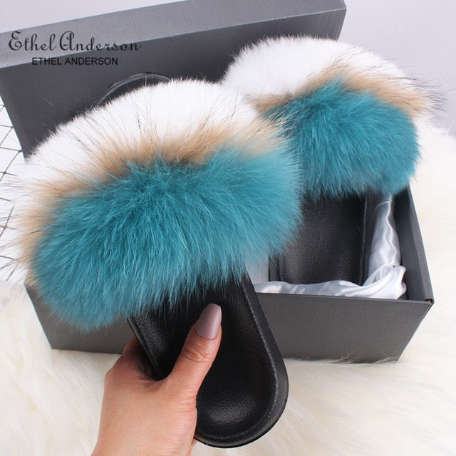 Casual Vogue Fox Fur Slippers