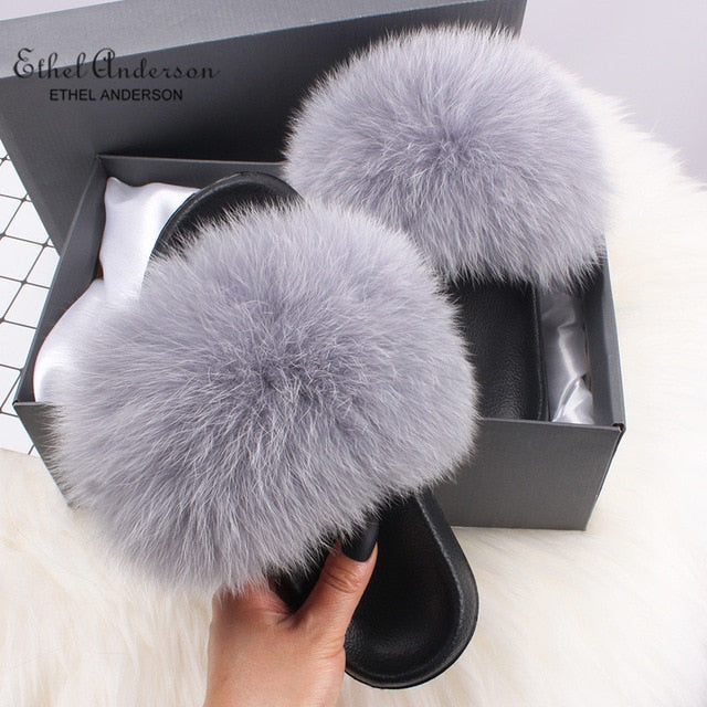 Casual Vogue Fox Fur Slippers