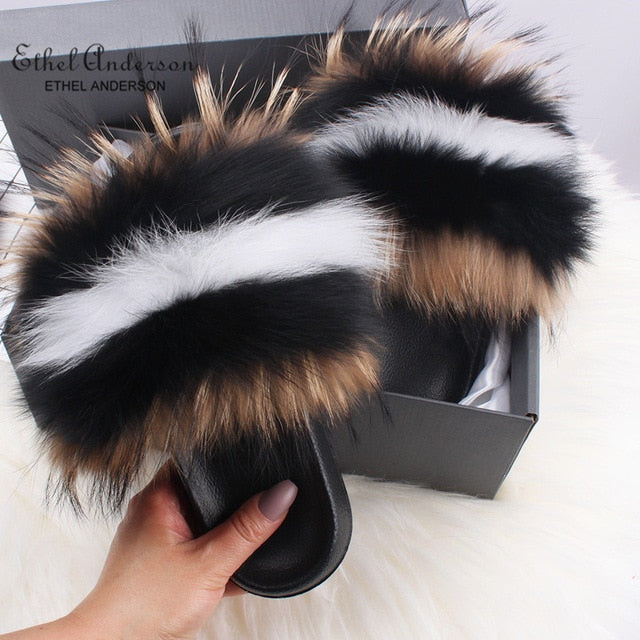 Casual Vogue Fox Fur Slippers