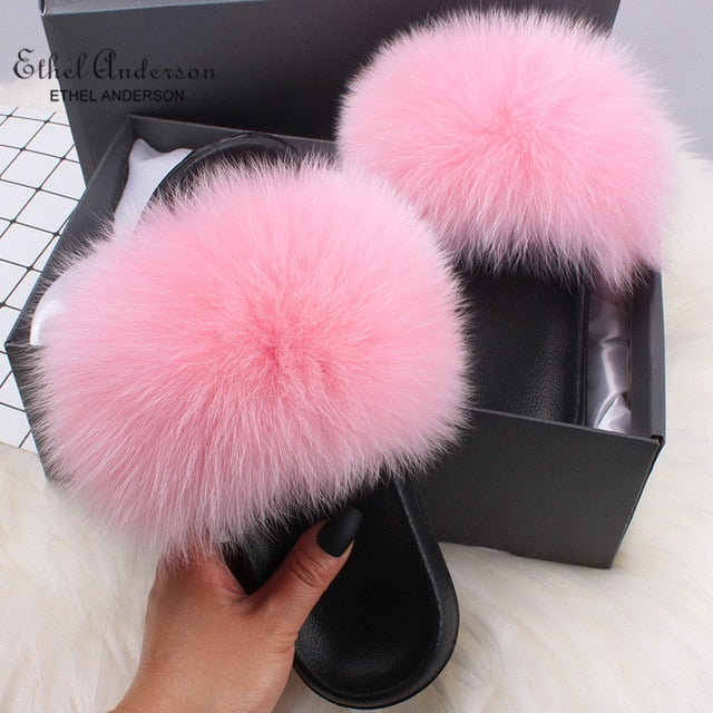 Casual Vogue Fox Fur Slippers