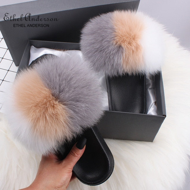 Casual Vogue Fox Fur Slippers