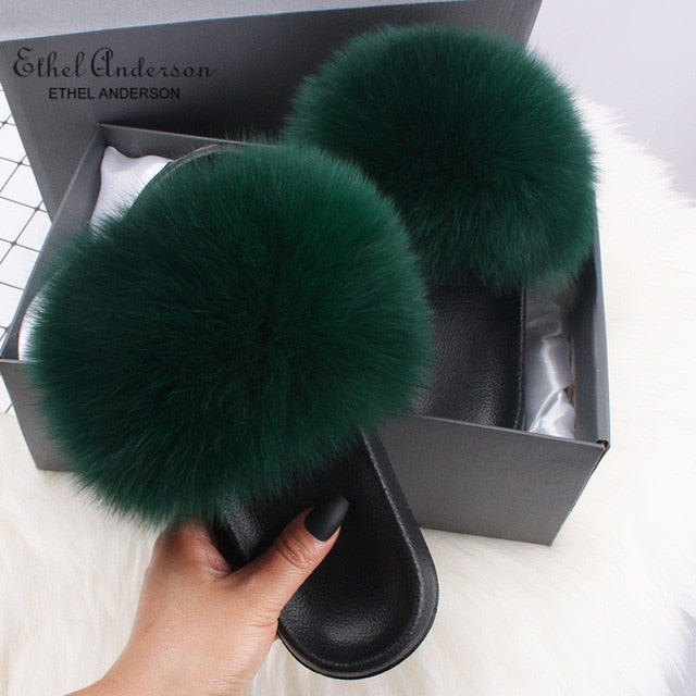 Casual Vogue Fox Fur Slippers