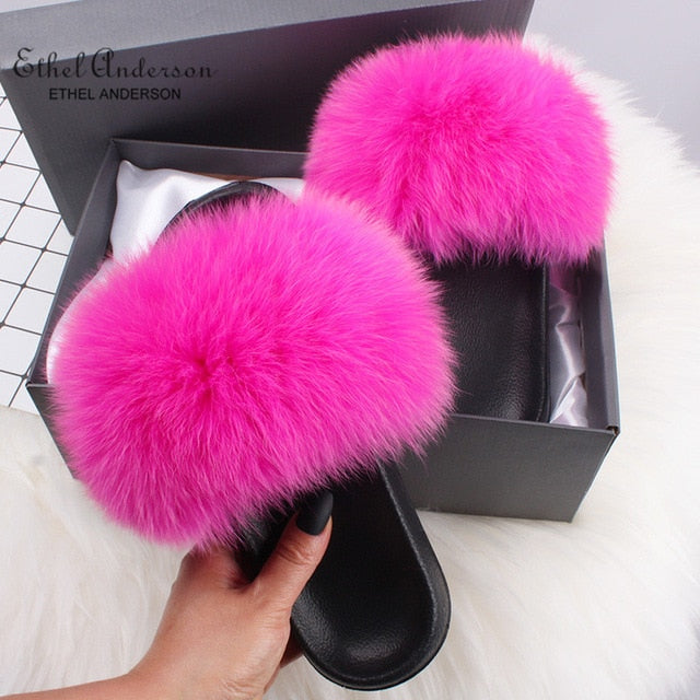 Casual Vogue Fox Fur Slippers