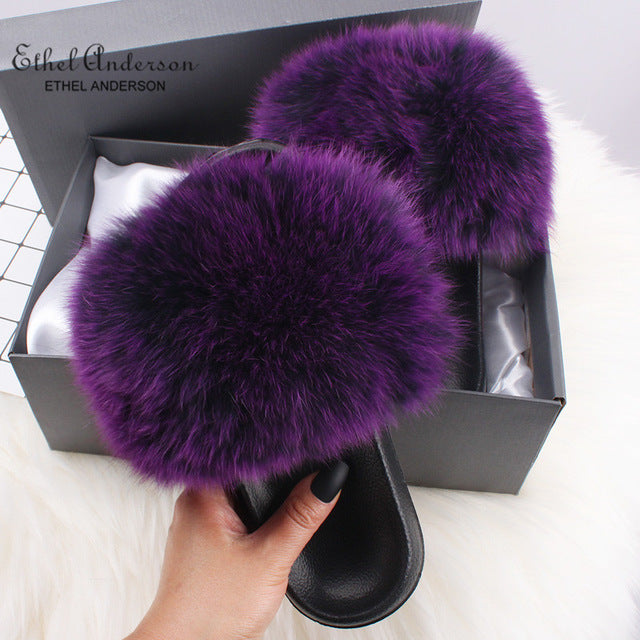 Casual Vogue Fox Fur Slippers